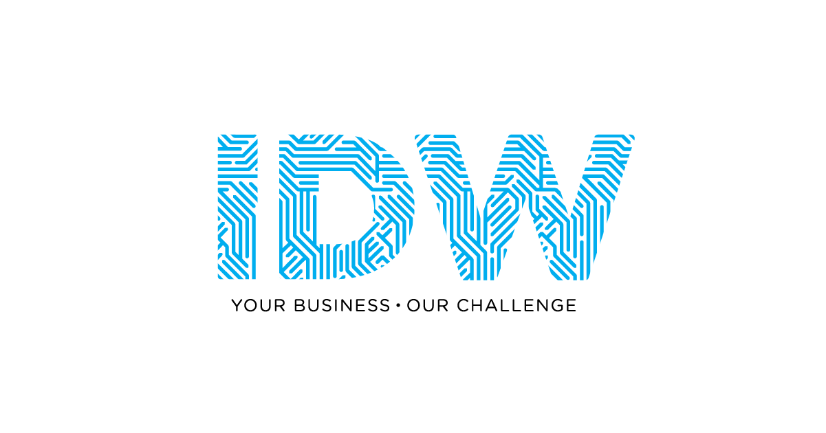 Logotipo IDW com tagline "Your business, our challenge"