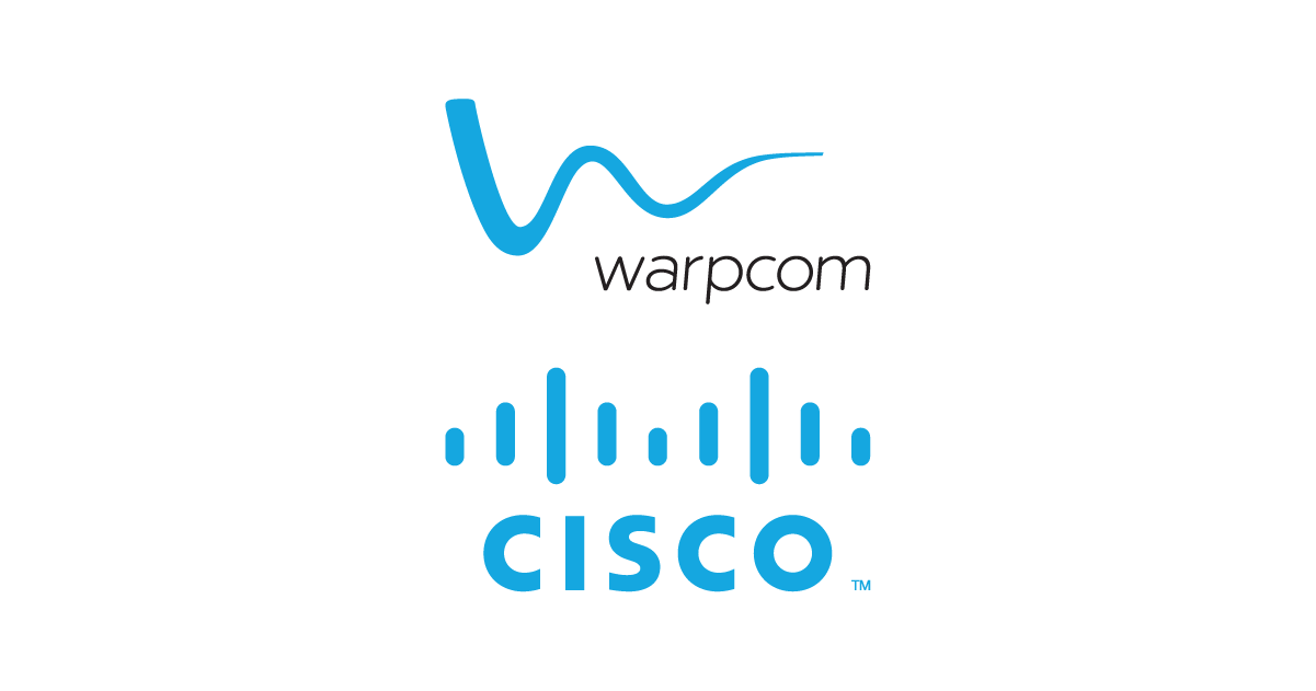Logotipo Warpcom e Cisco, patrocinadores platina.