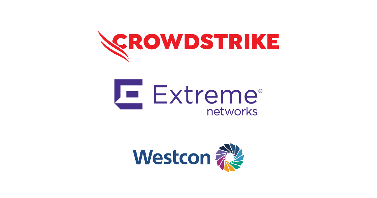 Logotipos Crowdstrike, Extreme Networks e Westcon